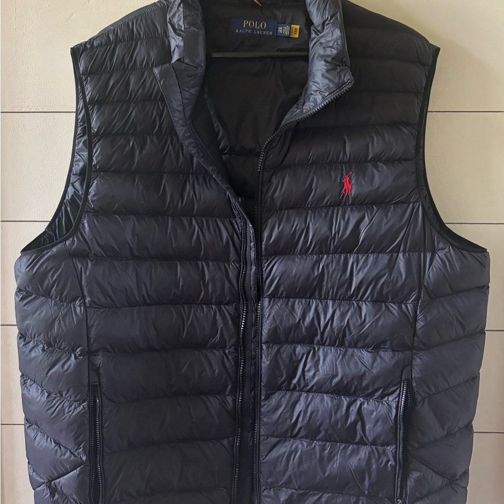 Ralph Lauren Black Quilted Vest with Stand-Up Collar